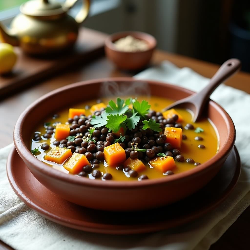Estofado de Lentejas Beluga con Calabaza y Cúrcuma: Receta Iraní Keto en Olla Exprés