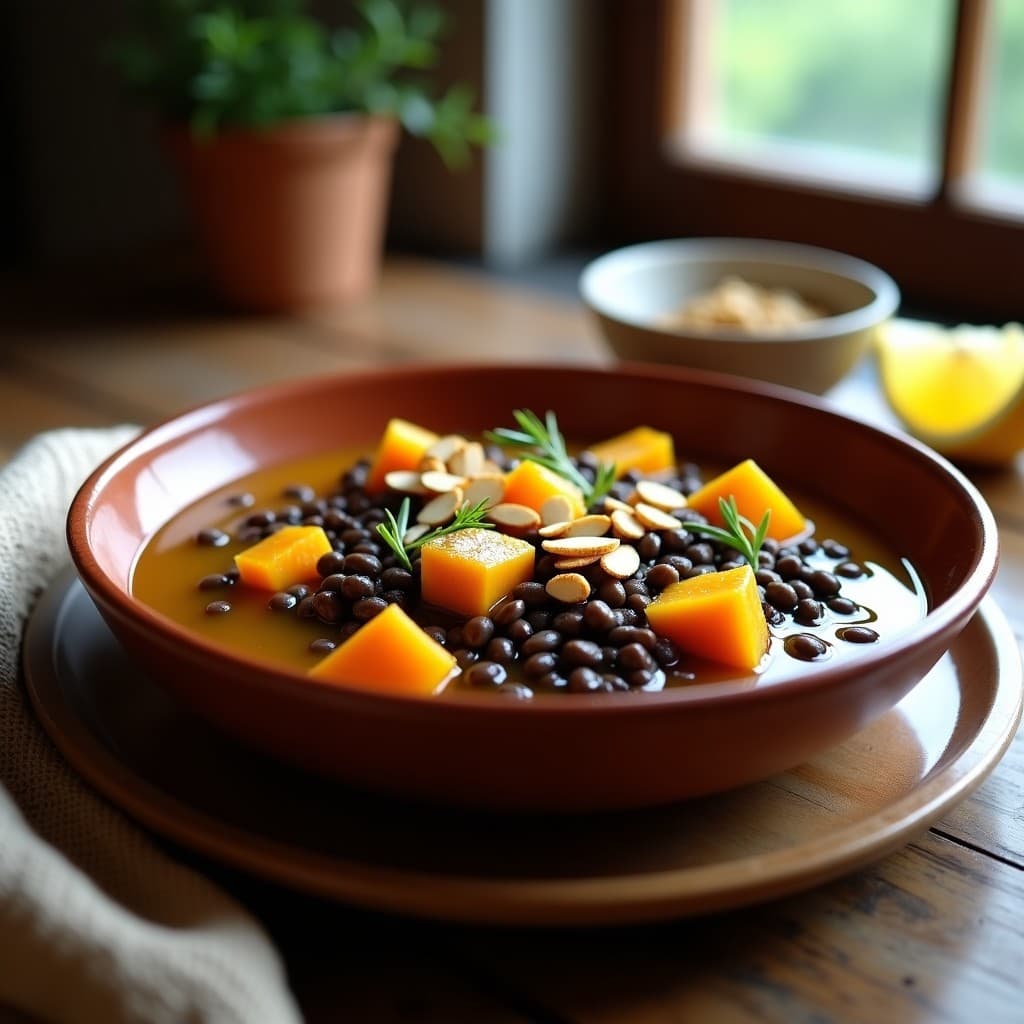 Estofado de Lentejas Beluga y Calabaza Butternut: Receta Griega en Olla Lenta