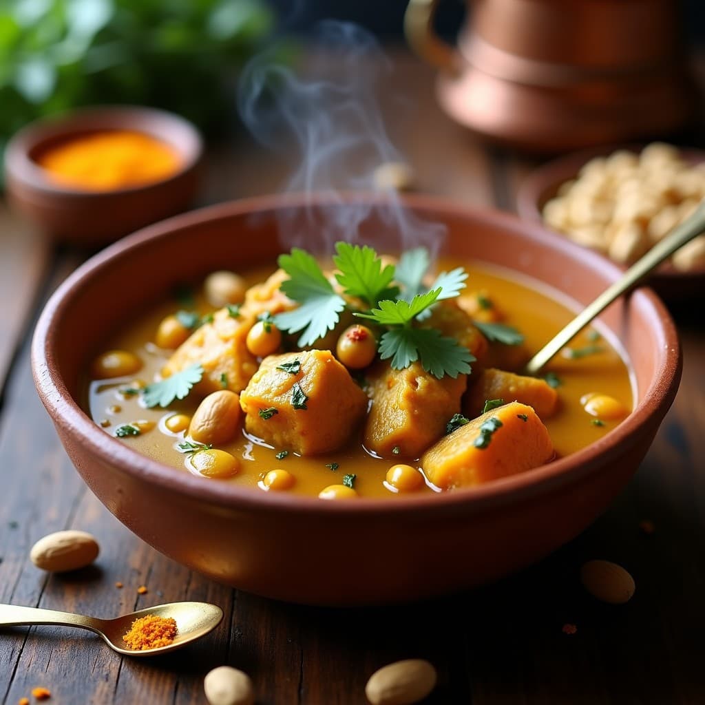 Estofado de Pollo con Cacahuates y Cúrcuma: Receta India en Olla Lenta con Toque Picante