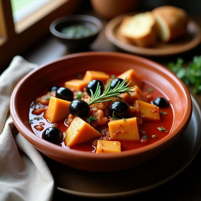 Estofado de Seitan y Aceitunas Negras: Receta Española Vegana en Olla Lenta