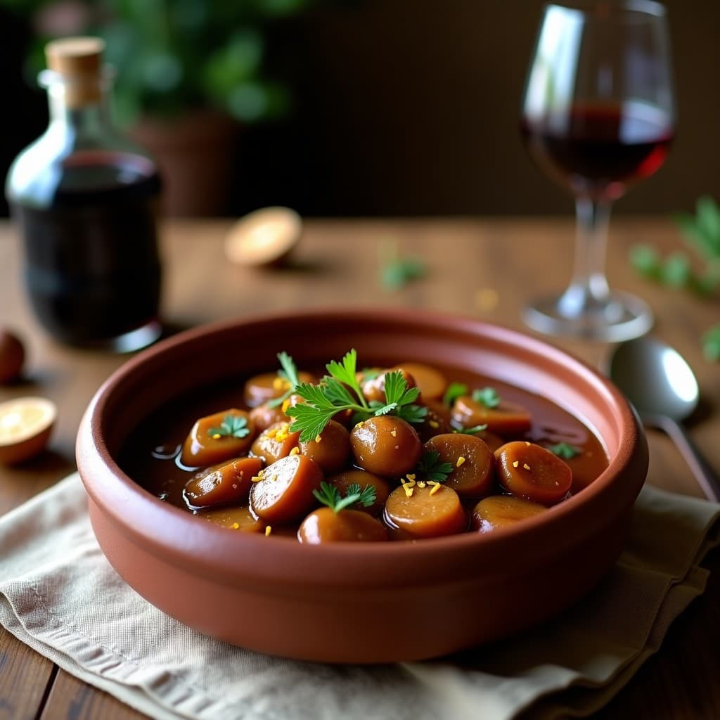 Estofado de Seitan y Castañas con Reducción de Oporto: Receta Vegana de Inspiración Portuguesa