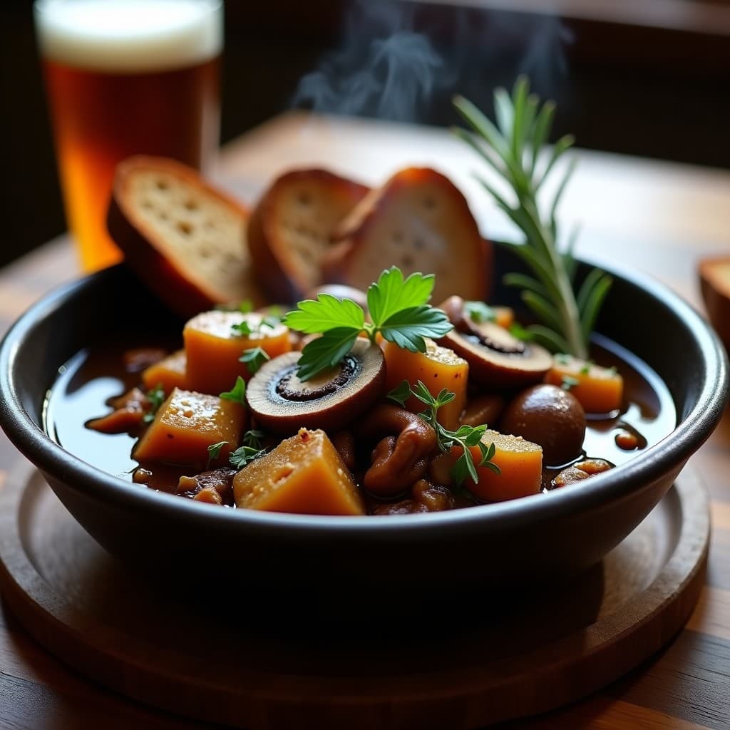 Estofado de Seitan y champiñones con cerveza negra: Receta alemana reconfortante en olla lenta