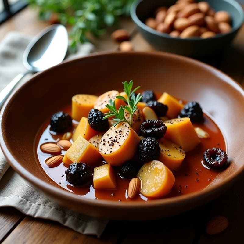 Estofado de Seitan y Ciruelas Pasas: Receta Griega Dulce-Salada en Olla Lenta