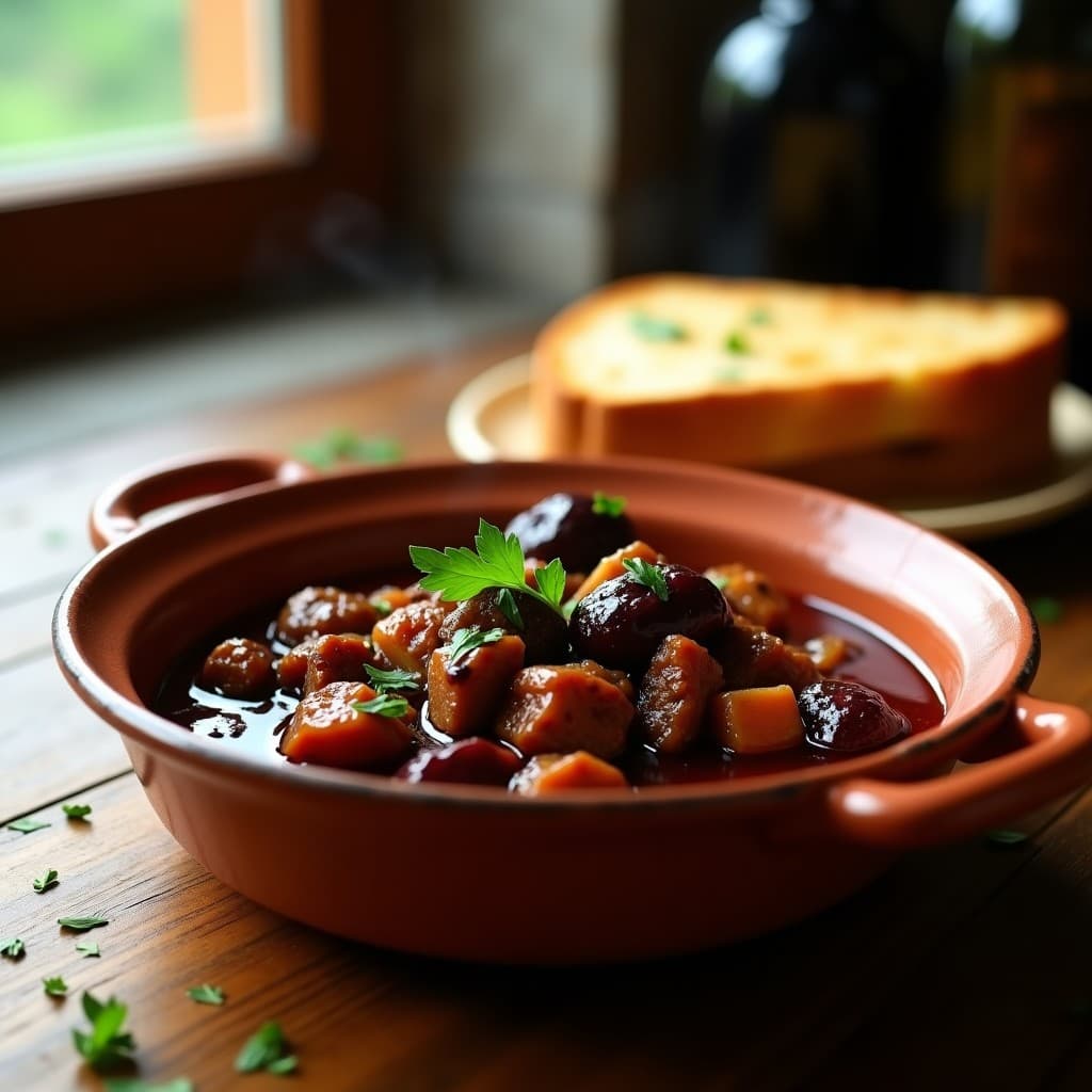 Estofado de Seitan con Ciruelas Pasas y Vino Tinto: Receta Vegana con Toque Francés