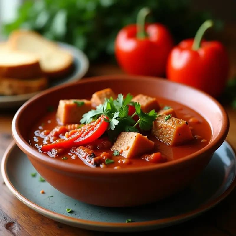Estofado de Seitan y Pimientos Asados: Receta Vegana en Olla Lenta con Especias Españolas