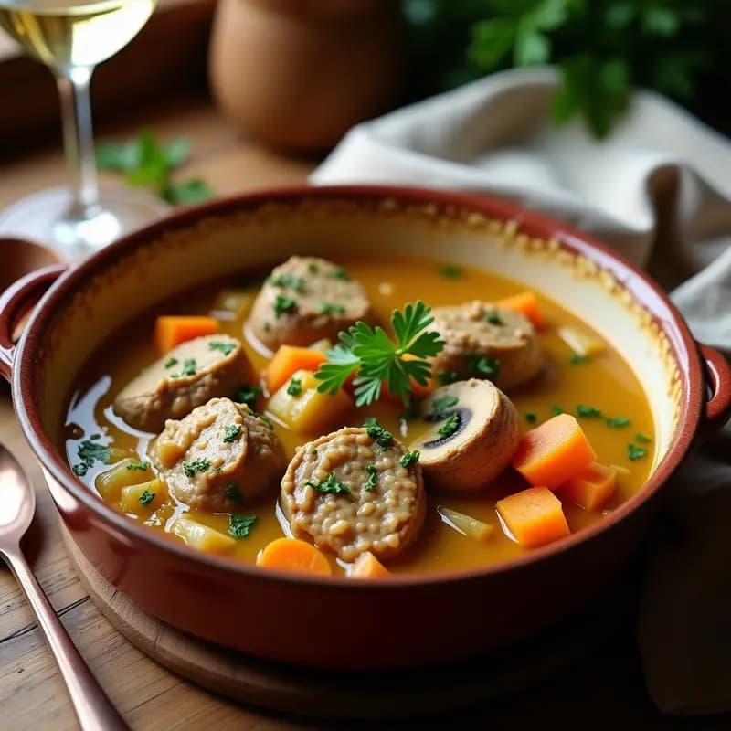 Estofado de Seitan al Vino Blanco con Hierbas Provenzales: Receta Francesa Alta en Proteína en Thermomix