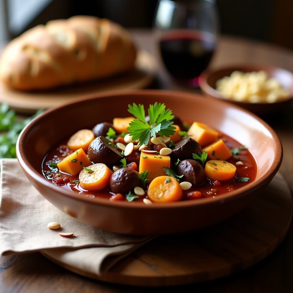 Estofado de Tempeh y Berenjena con Vino Tinto y Especias Morunas: Receta Española Vegana en Olla Exprés