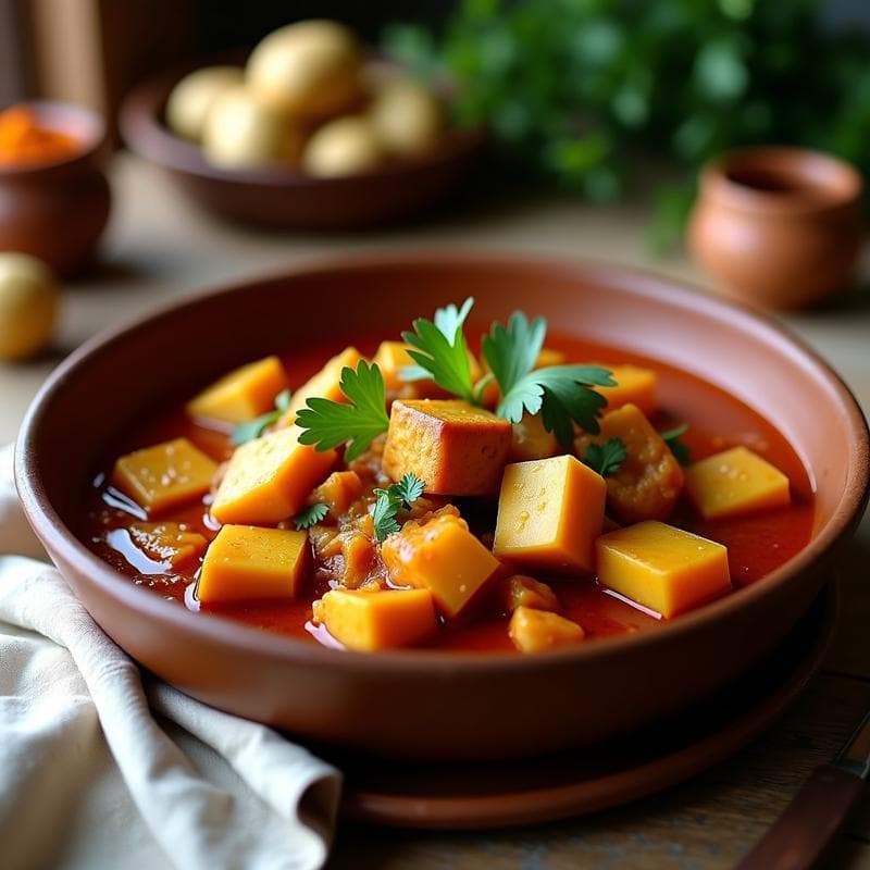 Estofado de Tempeh y Raíces Andinas: Receta en Olla Express con Ají Panca