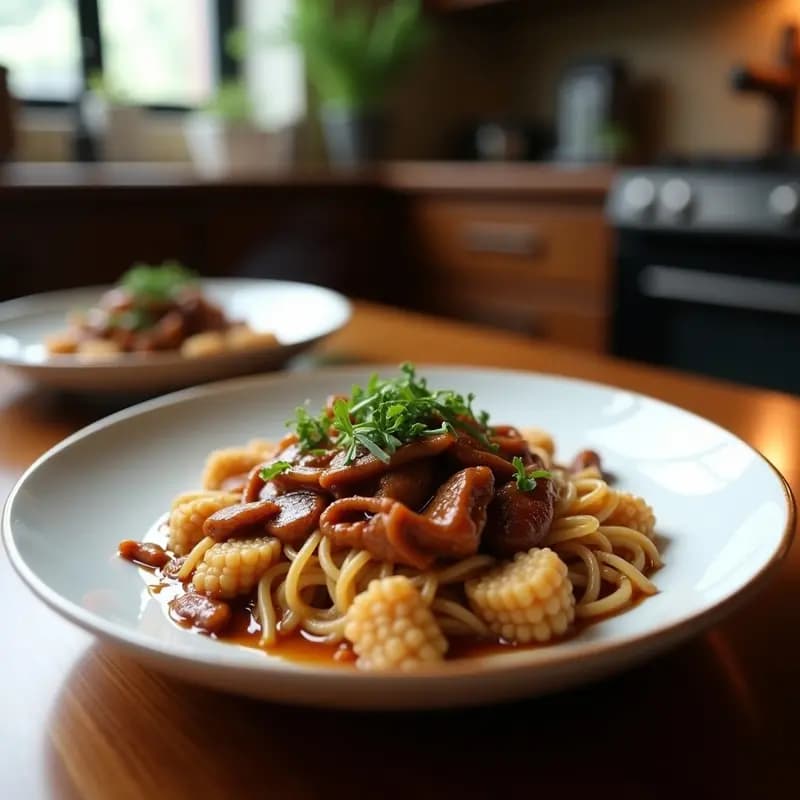 Estofado de Teriyaki de Seitan y Champiñones Shitake: Receta Japonesa Vegana en Thermomix
