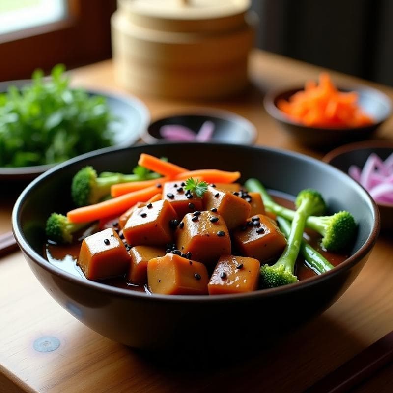 Estofado de Teriyaki de Seitan con Verduras al Vapor: Receta Japonesa en Olla Exprés y Baja en Calorías