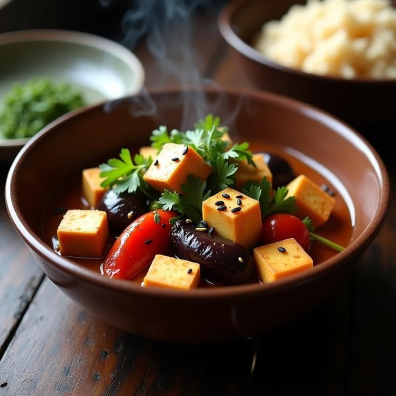 Estofado de Tofu y Berenjena con Salsa de Tamari: Receta Vegana Alta en Proteína