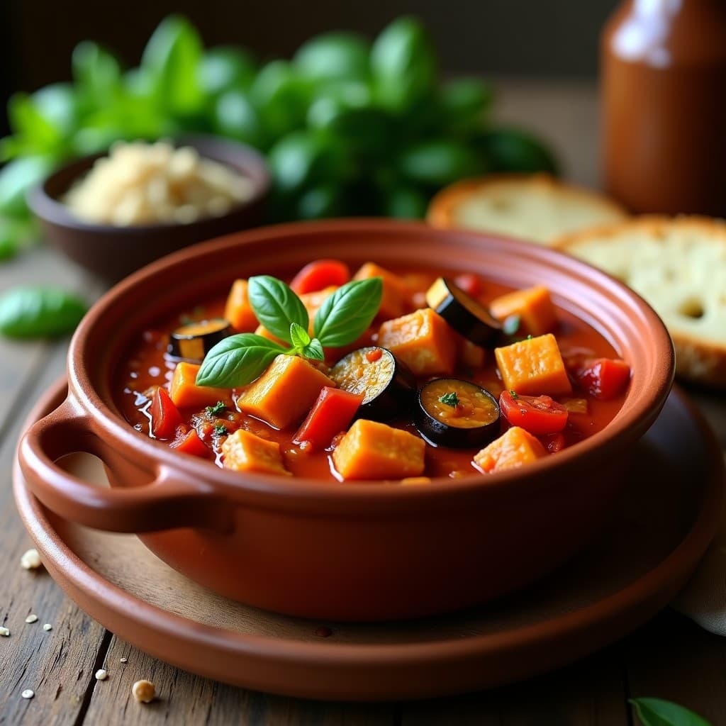 Estofado de Tofu y Berenjenas con Salsa de Tomate y Albahaca: Receta Italiana Vegana