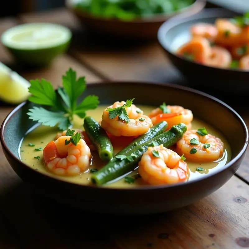 Fade de Camarones y Okra con Salsa de Cilantro: Receta Brasilera Keto y Alta en Proteína
