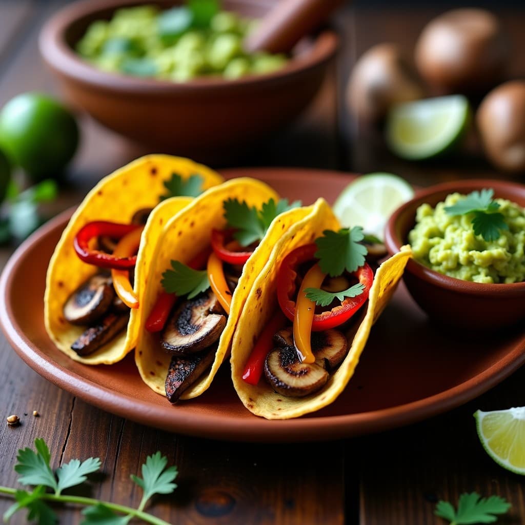 Fajitas de Portobello y Pimientos Asados con Guacamole de Edamame: Receta Vegana y Sin Gluten