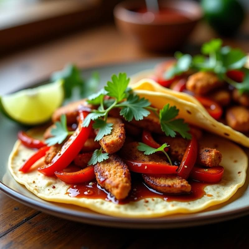 Fajitas de Seitan y Pimientos en Salsa de Chipotle: Receta Mexicana Alta en Proteína en Airfryer