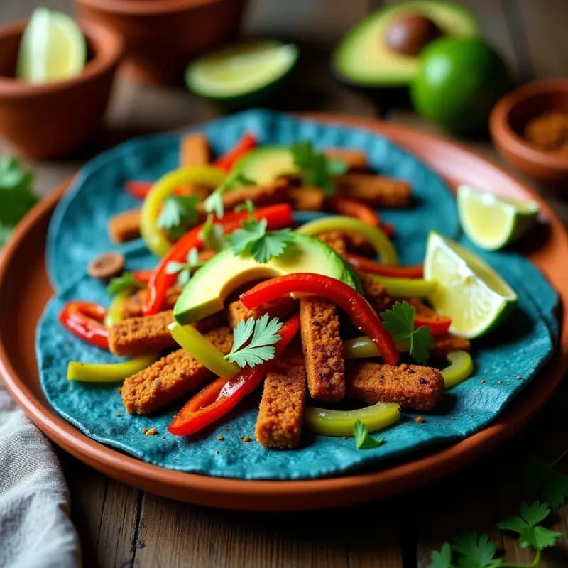Fajitas de Seitan y Pimientos: Receta Tex-Mex Vegana con Tortillas de Maíz Azul