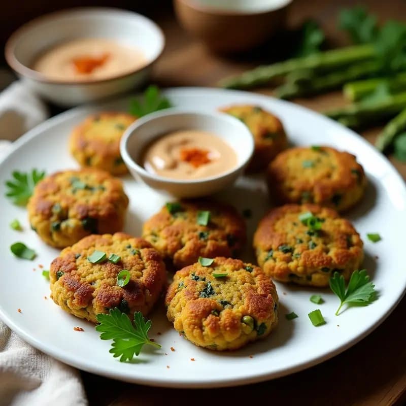 Falafel de Alubias Blancas y Espárragos: Receta Libanesa en Airfryer con Tahini de Ajo Negro