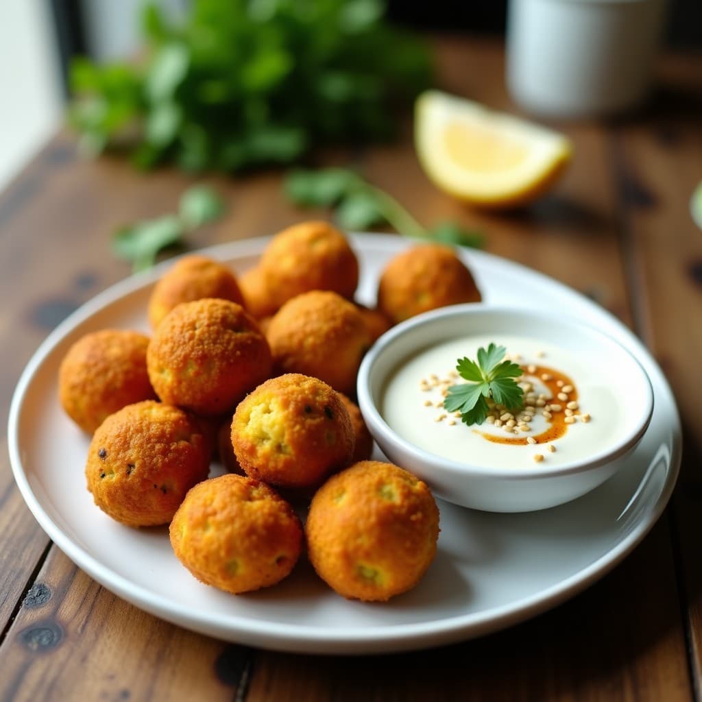 Bolitas de Faláfel al Curry con Dip de Yogur de Soya: Aperitivo Vegano en Airfryer
