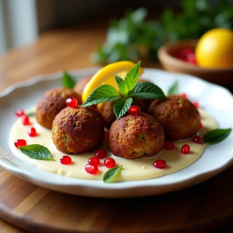 Falafel de Garbanzo Negro con Tahini de Limón y Granos de Granada: Aperitivo Libanés Crujiente