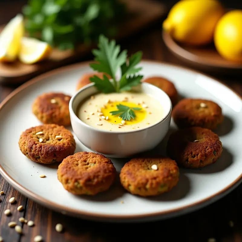Falafel de Garbanzo Negro con Salsa de Tahini y Limón: Aperitivo Egipcio Sin Gluten y Vegano