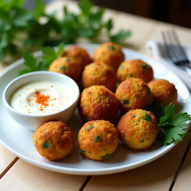 Falafel de Garbanzo y perejil con Salsa de Yogur: Aperitivo Árabe en Airfryer Sin Aceite