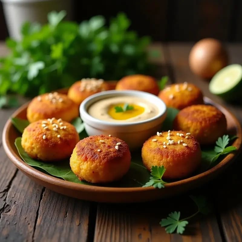 Falafel de Garbanzo con Tahini: Entrante de Oriente Medio Crujiente y Proteico