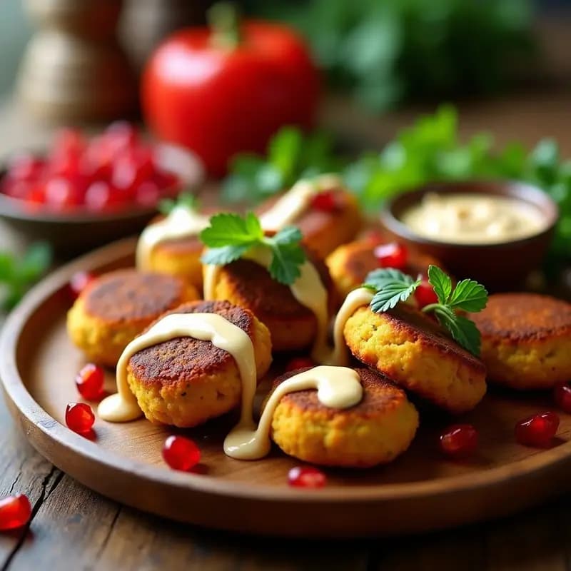 Falafel de Garbanzo y Peruano con Salsa de Tahini y Granada: Aperitivo Medio Oriental Crujiente