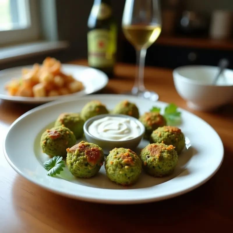 Bolitas de Falafel de Garbanzo Verde con Salsa de Yogur Griego: Aperitivo Mediterráneo Sin Freír