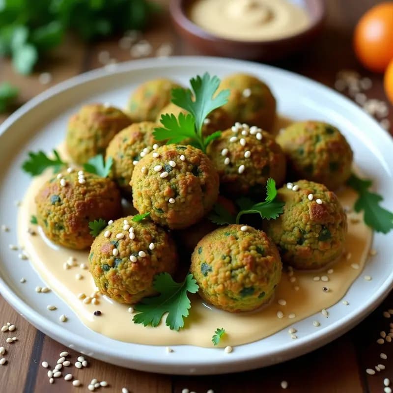 Falafel de Garbanzos y Espirulina: Albóndigas Árabes Keto en Airfryer con Tahini