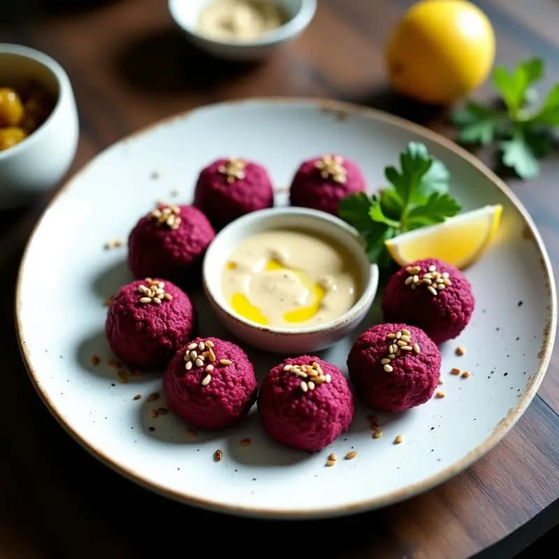 Falafel de Garbanzos Negros y Remolacha: Receta Libanes Crudivegana con Salsa de Tahini
