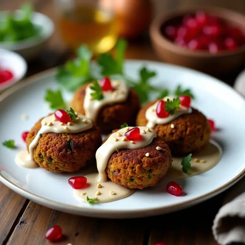 Falafel de Garbanzos Negros con Tahini y Granada: Receta Árabe Crujiente y Sin Horno