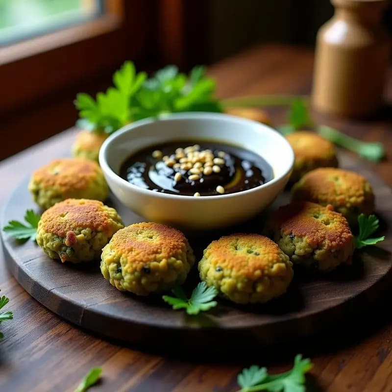 Falafel de Garbanzos Verdes con Salsa de Ajo Negro: Aperitivo Lufti Vegano y Crujiente