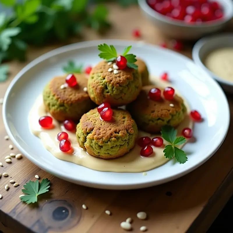 Falafel de Garbanzos Verdes con Tahini y Granada: Receta de Oriente Medio Crudivegana