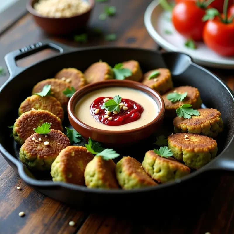 Falafel de Garbanzos Verdes con Tahini y Granadina: Receta Libanesa Keto en Sartén