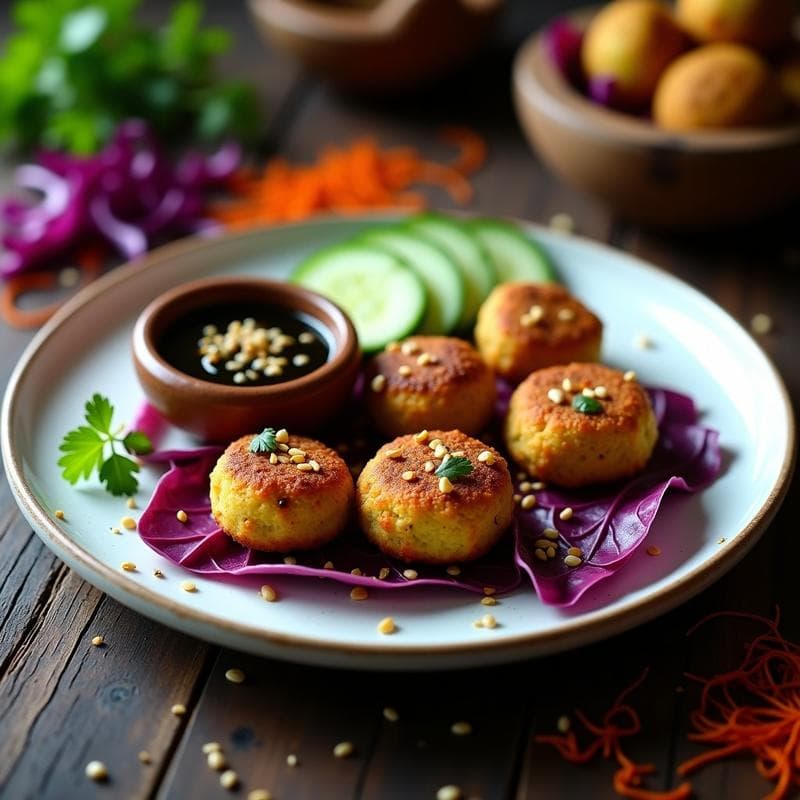 Falafel de Habas y Azafrán con Salsa de Tahini Negro: Receta en Olla Lenta Crujiente