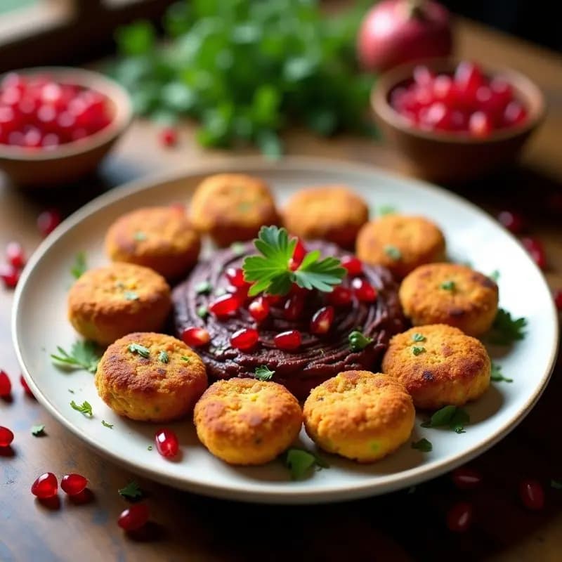 Falafel de Habas con Baðganoush y Granada: Entrante del Medio Oriente Crujiente