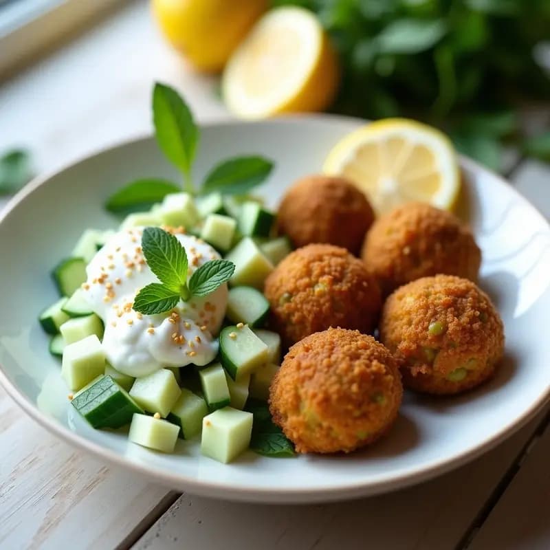 Falafel de Habas con Ensalada de Pepino y Yogur de Soja: Entrante Egipcio Keto
