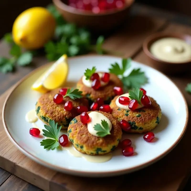 Falafel de Habas y Espinacas con Salsa de Tahini y Granadas: Entrante Libanés Crujiente