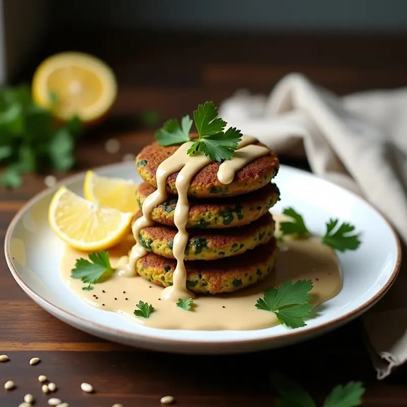 Falafel de Habas y Espinacas: Hamburguesas Egipcias en Sartén con Salsa de Tahini