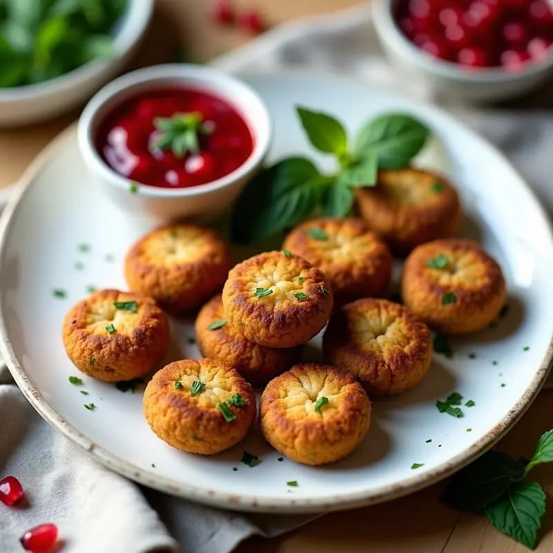 Falafel de Habas Tiernas con Salsa de Granada y Menta: Receta Libanesa Sin Garbanzos