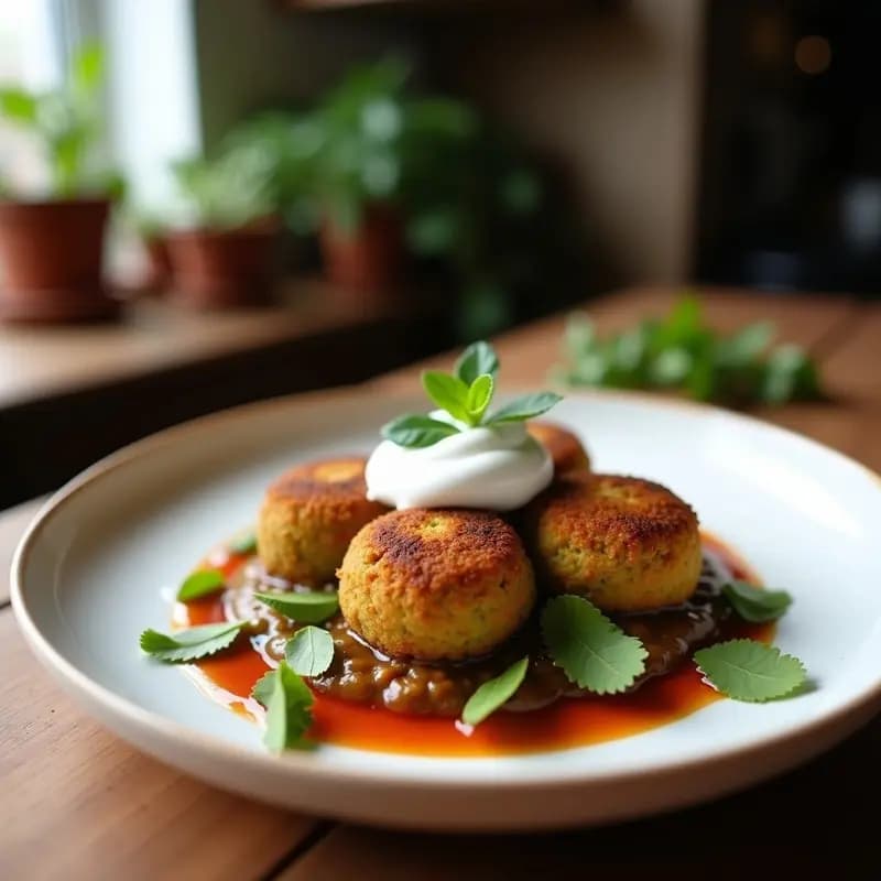 Falafel de Habas con Hierbabuena y Yogur de Soja: Receta Línea Árabe en Thermomix