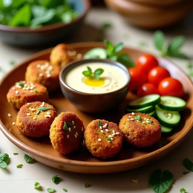 Falafel de Habas al Horno con Tahini y Ensalada de Pepino: Receta Libanes Crudivegana