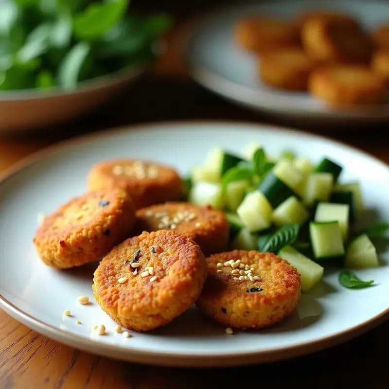 Falafel de Habas con Ensalada de Pepino y Mentas: Receta Egipcia en Airfryer