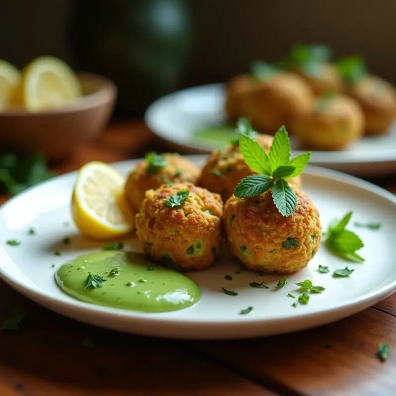Falafel de Habas con Salsa de Mentah: Aperitivo Egipcio Crujiente y Sin Horno