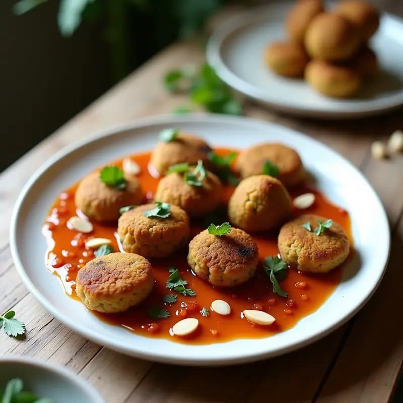 Falafel de Habas con Salsa de Tomate Seco y Hierbas: Receta de Oriente Medio Crujiente
