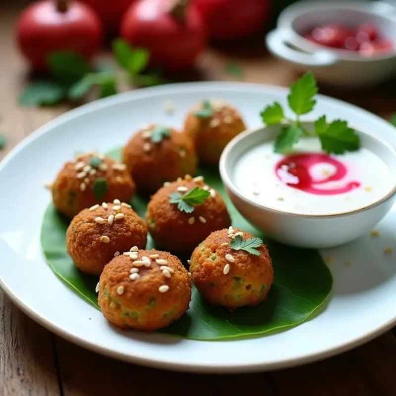 Falafel de Habas con Salsa de Yogur y Granadina: Aperitivo Egipcio Crudivegano