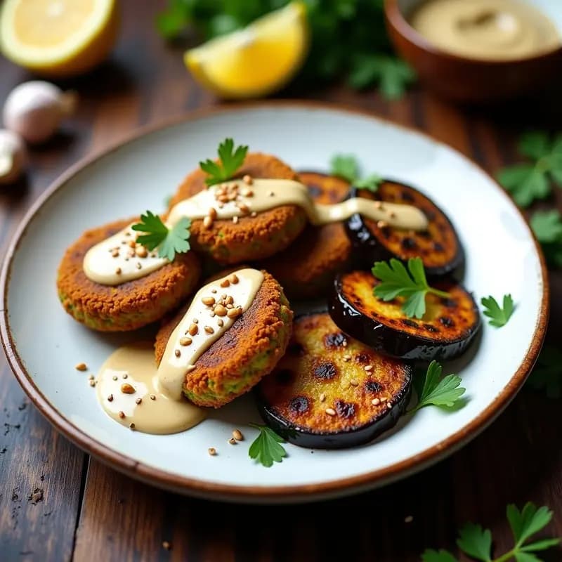 Falafel de Habas con Tahini y Berenjena Asada: Receta Palestina Keto