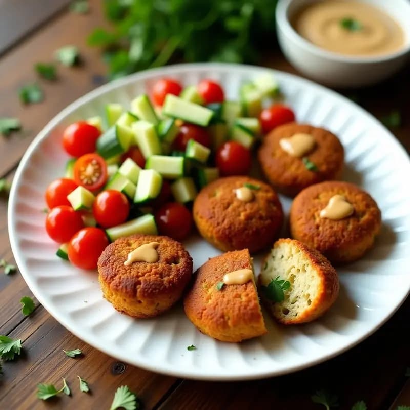 Falafel de Habas con Tahini y Ensalada Israelí: Aperitivo Vegano en Airfryer