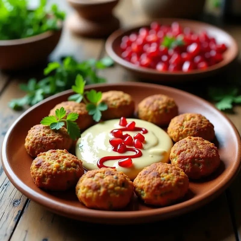 Falafel de Habas con Salsa de Tahini y Granadas: Receta de Oriente Medio Sin Freír