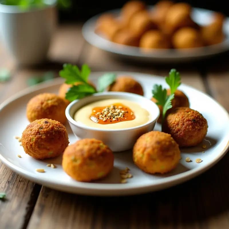 Falafel de Habas con Tahini y Granadilla: Aperitivo Líbano Crujiente y Sin Horno